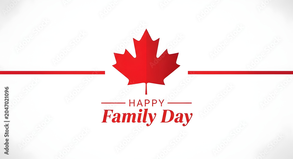 Fototapeta premium Happy family day greeting with a red maple leaf and red lines