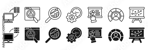 Business intelligence icon set. measure, and strategy symbol
