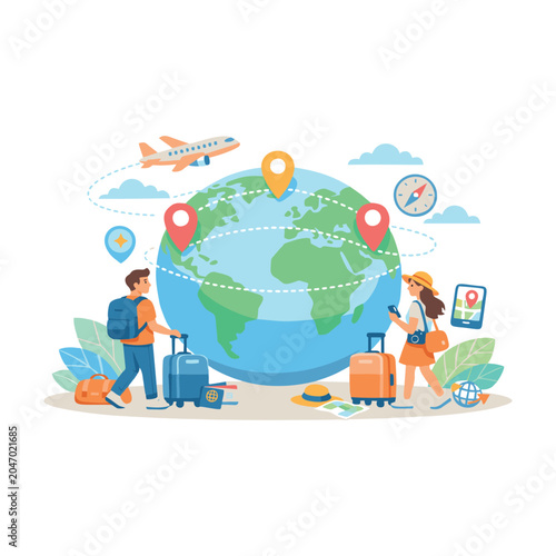 Travel Around the World – Adventure & Tourism Illustration