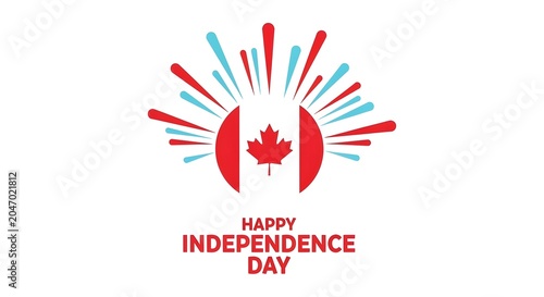 Canada day celebration graphic with maple leaf and festive fireworks