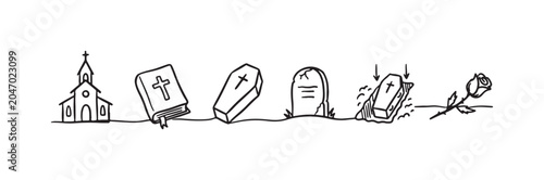 Tableau sur toile Continuous Line Hand-Drawn Funeral and Remembrance Icons