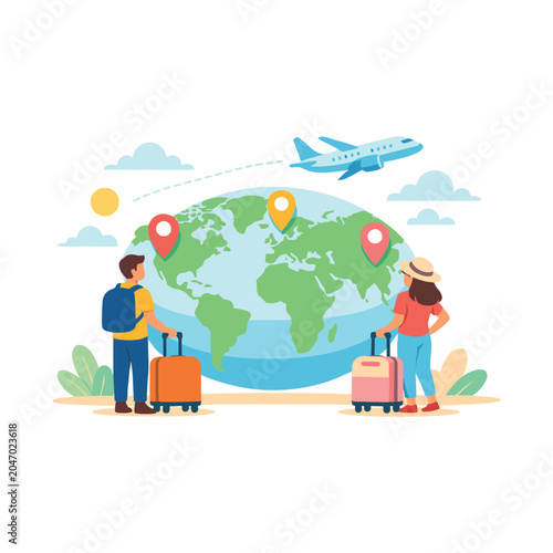 Travel Around the World – Adventure & Tourism Illustration