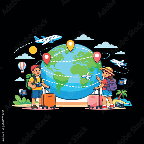 Travel Around the World – Adventure & Tourism Illustration