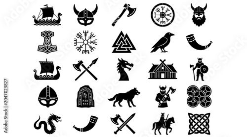 Viking Norse Nordic Symbols Icons.