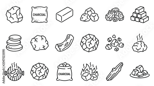 Bild auf Leinwand Collection of charcoal icons and illustrations representing different forms and uses of charcoal