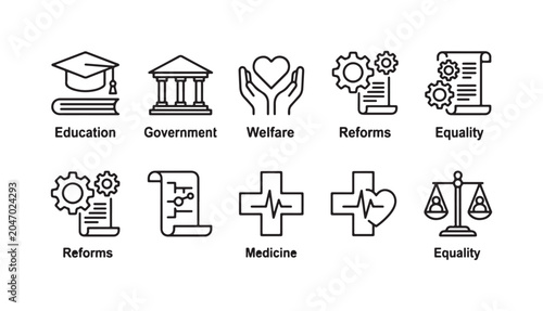 Governance, Social Issues, and Public Services Outline Icons