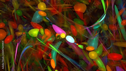Illustration created as a 3D render without generative AI, abstract energy sphere fractal glow on dark background