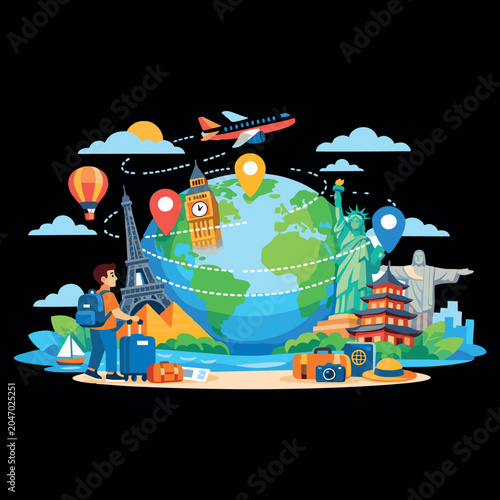 Travel Around the World – Adventure & Tourism Illustration