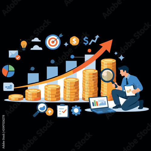 Financial Growth, Investment Planning and Business Profit Success Illustration