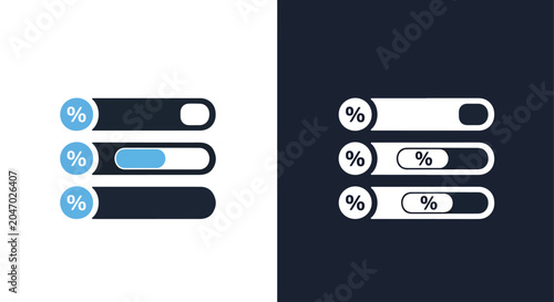 Percentage progress bar vector icon set: Glyph and solid icon set - Icon vector - Editable line icons. Vector illustration