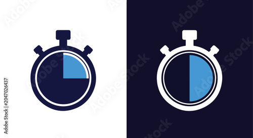 Stopwatch timer interval vector icon set: Clipart, sticker - icon set - Line and glyph solid icon and logo template 