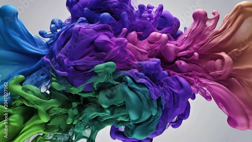 Vibrant abstract explosion of colorful ink or paint swirling and mixing in water, creating dynamic patterns.