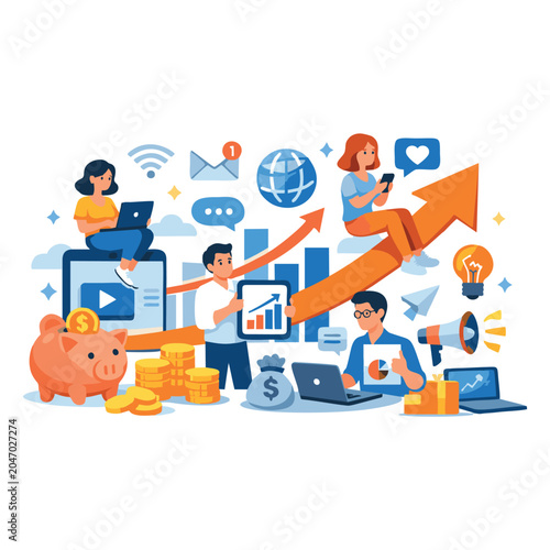 Financial Growth, Investment Planning and Business Profit Success Illustration