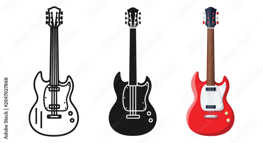 Fototapeta premium electric guitar icons set flat design - logo icons vector set. Blue, Black and white icons