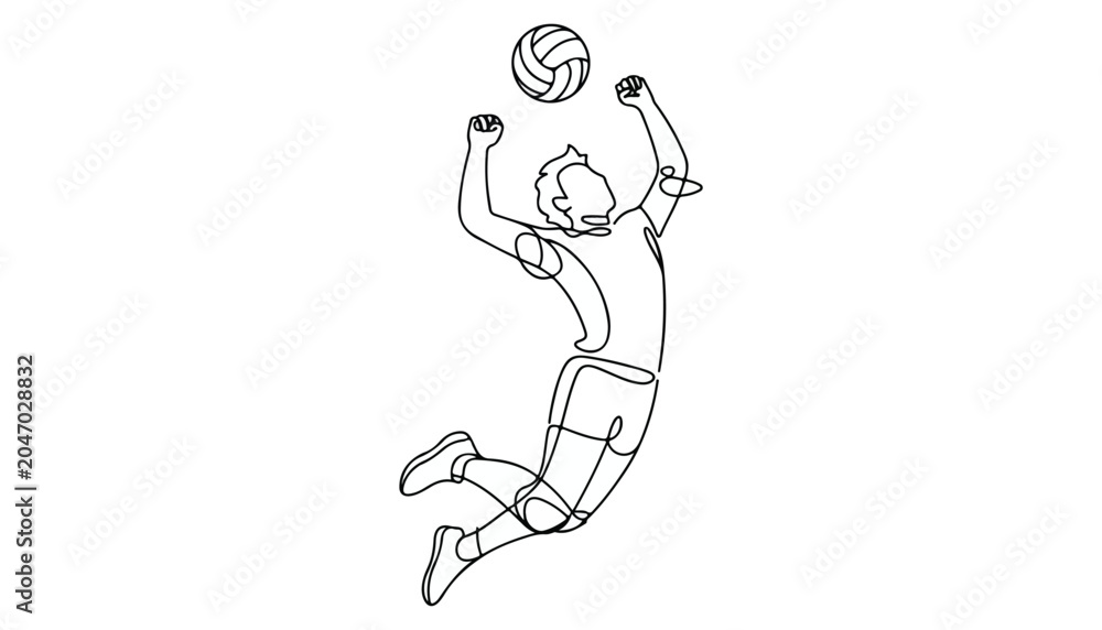 Obraz premium One continuous line illustration of an volleyball player , isolated on white background.