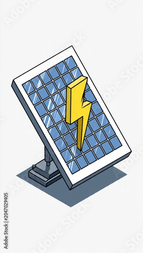 Smart solar panel with lightning bolt symbol showcasing renewable energy technology