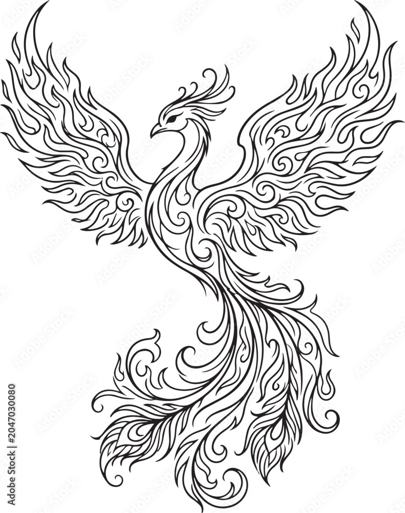 Fototapeta premium Vector illustration set of bird and the phoenix tattoo designs with floral and tribal decorative elements