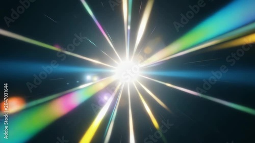 Dynamic light rays burst outward in a starburst pattern, abstract light background