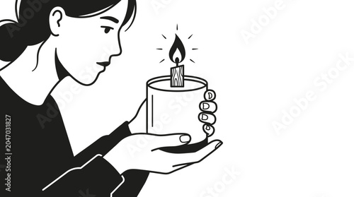 Woman holding a lit candle.