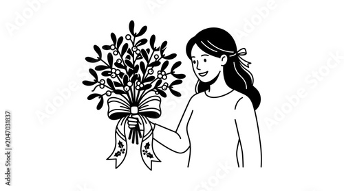 Woman holding a bouquet of flowers.
