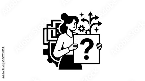 Woman Holding Question Mark Sign.