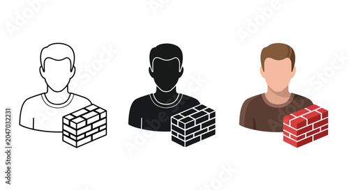 3 diverse business icons holding packages - Solid vector icons  - Clipart, sticker - icon set