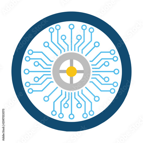 Digital vault icon featuring secure safe door and circuit board pathways on a clean white background, cyber security concept