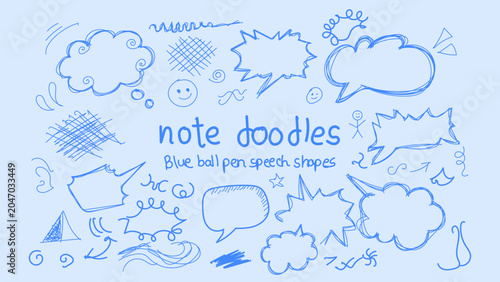 Foto Children's Creative Drawing of Blue Ball Pen Sketches with Clouds and Shapes in