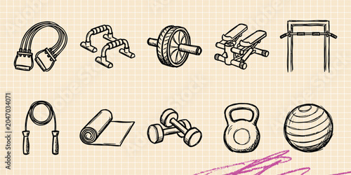 Foto Black ink scribble doodle vector vintage hand drawn set of martial arts karate f