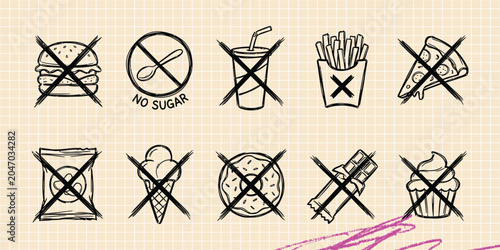 Tableau sur toile Black ink scribble doodle vector vintage hand drawn set of check mark cross appr