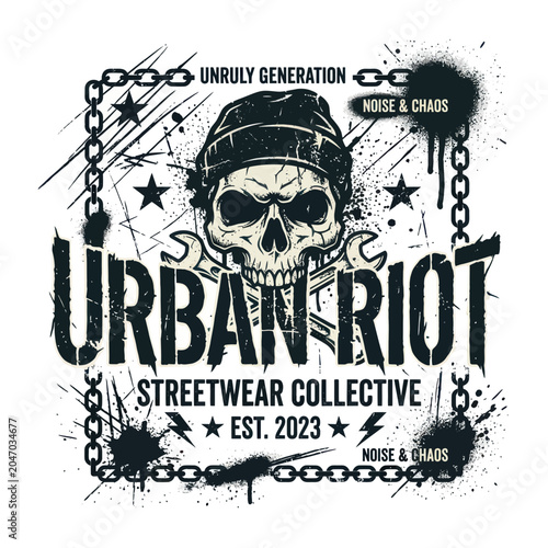 Canvastavla Urban Riot Skull Graffiti T-Shirt Design - Streetwear Collective