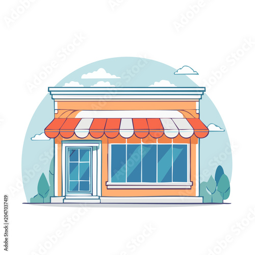 Flat design storefront with awning and large windows