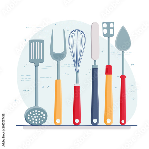 Flat design kitchen utensil set on white background