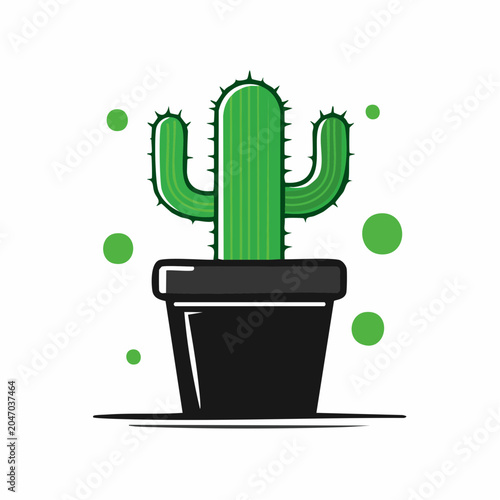 Green Saguaro Cactus in Black Pot with Bubbles