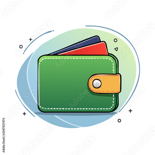 Green wallet with credit cards illustration