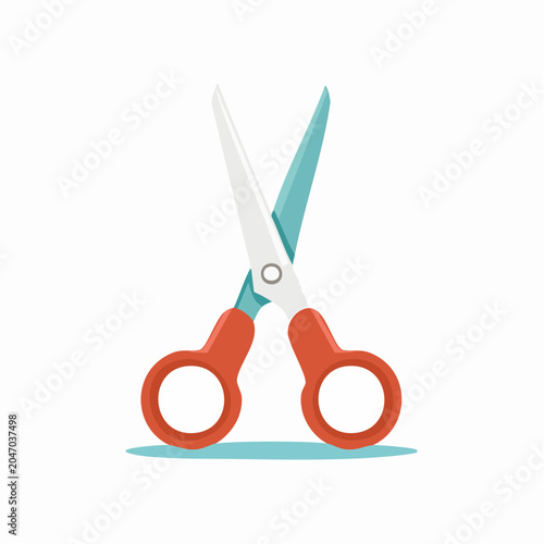 Illustration of open scissors with orange handles