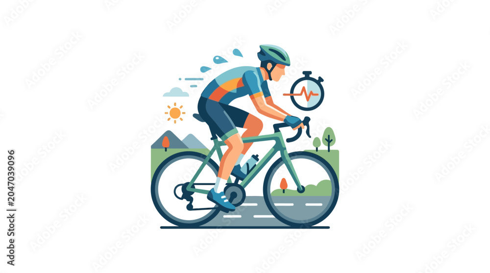 Fototapeta premium A professional cyclist riding a bicycle while monitoring heart rate performance.