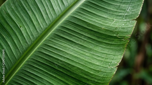 Close Up Green Banana Leaf Natural Texture with Vibrant Colors and Detailed Veins for Botanical and Nature Backgrounds
