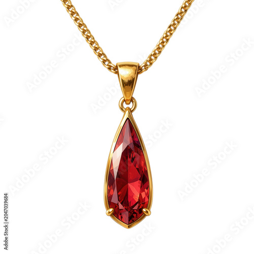 Red Teardrop Gemstone Pendant on Gold Chain
