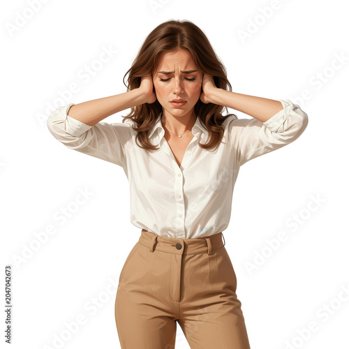 Woman Covering Ears with Hands Looking Frustrated