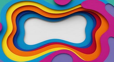 Colorful layered paper cut abstract background with blank frame copy space