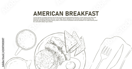 Vector illustration Hand drawn of American breakfast