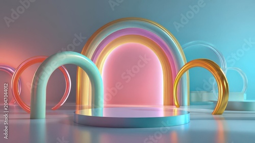 Colorful Arched Structures with Soft Lighting in Modern Interior Setting