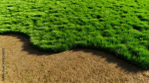 Perfectly Maintained Green Lawn And Dry Soil Top View