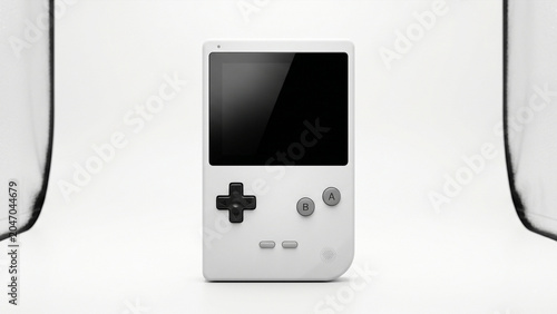 Retro handheld gaming console isolated on transparent background with directional pad and action buttons