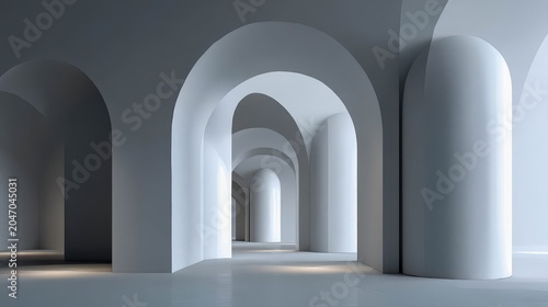 Elegant Minimalist Architecture with Arches and Soft Lighting Effects