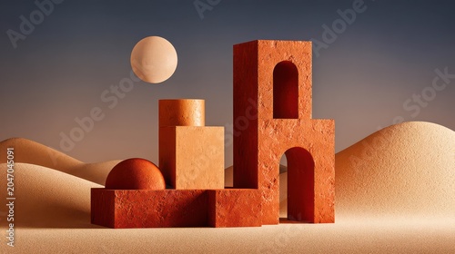 Abstract Geometric Shapes with Warm Earth Tones and Soft Textures