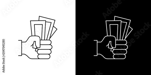 Bild auf Leinwand Hand holding cash bills icon set representing payment salary wealth and financia