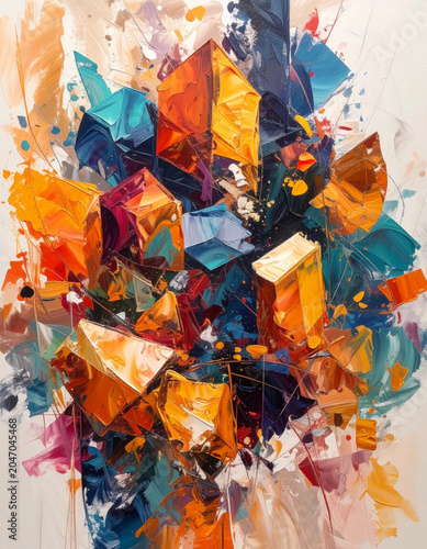 Modern abstract geometric vector illustration with multicolored interlocking cubes and prisms