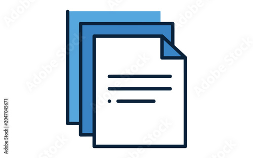 Blue document file stack icon for business management and digital office organization representing multiple paper sheets